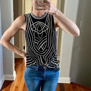 Anthropologie-- Moulinette Soeurs Pearl and Black Mesh Sleeveless blouse